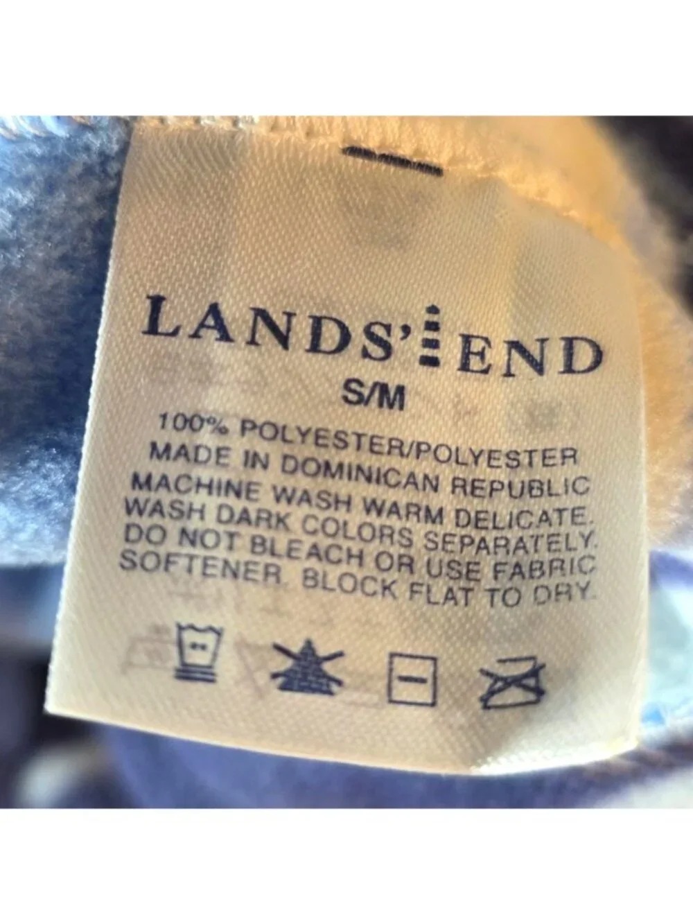 Striped Blue Cream Fleece Beanie Hat Cap Lands End S/M Winter Fall Nautical Ski